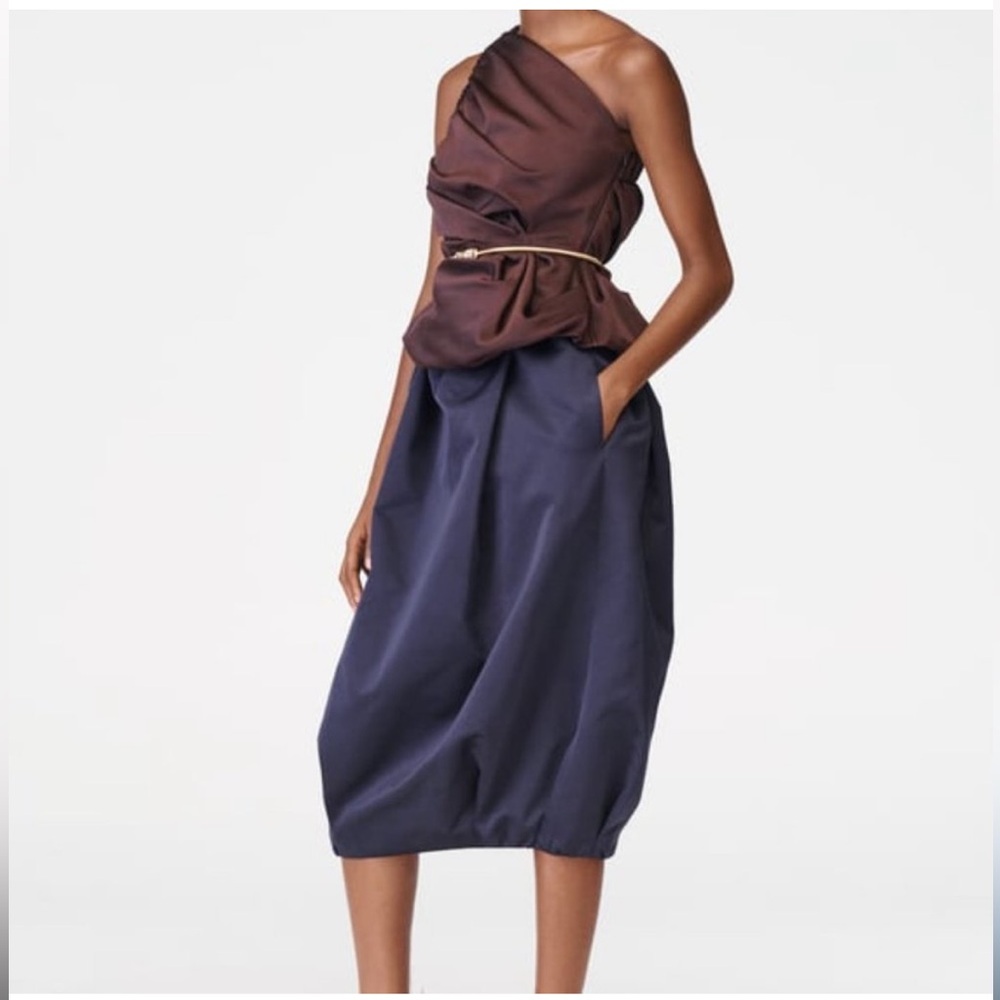 Zara collection taffeta voluminous midi blue skirt limited edition sz.S